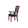 BM174348 Wooden Side Chair With Leatherette Seat And Designer Open Work Back, Cherry Brown, Set of 2