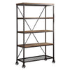 BM174354 Metallic Book Case With Wooden Top And Shelves, Brown & Black