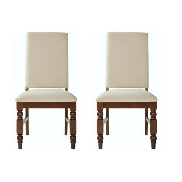BM174365 Wooden Chair With Gorgeous Turned Legs, Cream & Brown, Set of 2