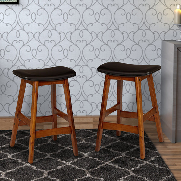 BM174383 Wooden Counter Height Stool In Black And Brown, Set of 2