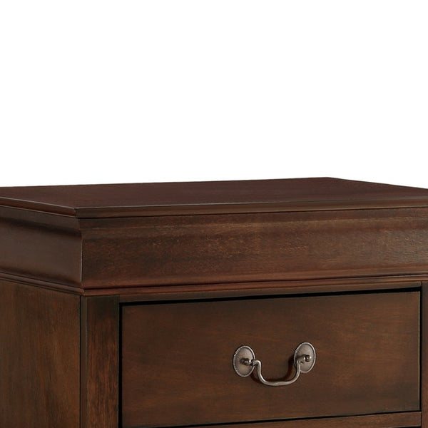 Wooden Night Stand With Curvy Handle Drawer Cherry Brown - BM174482