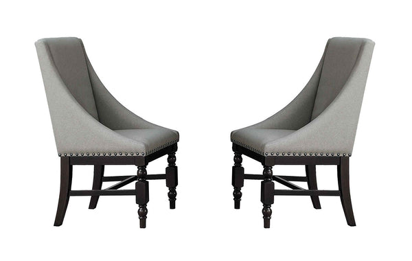 BM175966 Wood & Fabric Dining Side Arm Chair with Nail head Trim, Neutral Grey (Set Of 2)