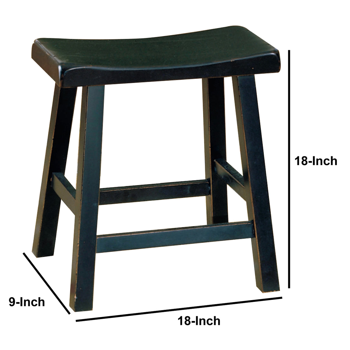 Wooden 18" Counter Height Stool with Saddle Seat, Black, Set Of 2 - BM175975