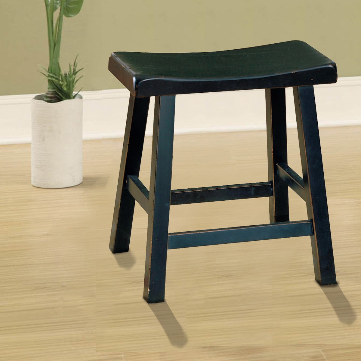 Wooden 18" Counter Height Stool with Saddle Seat, Black, Set Of 2 - BM175975