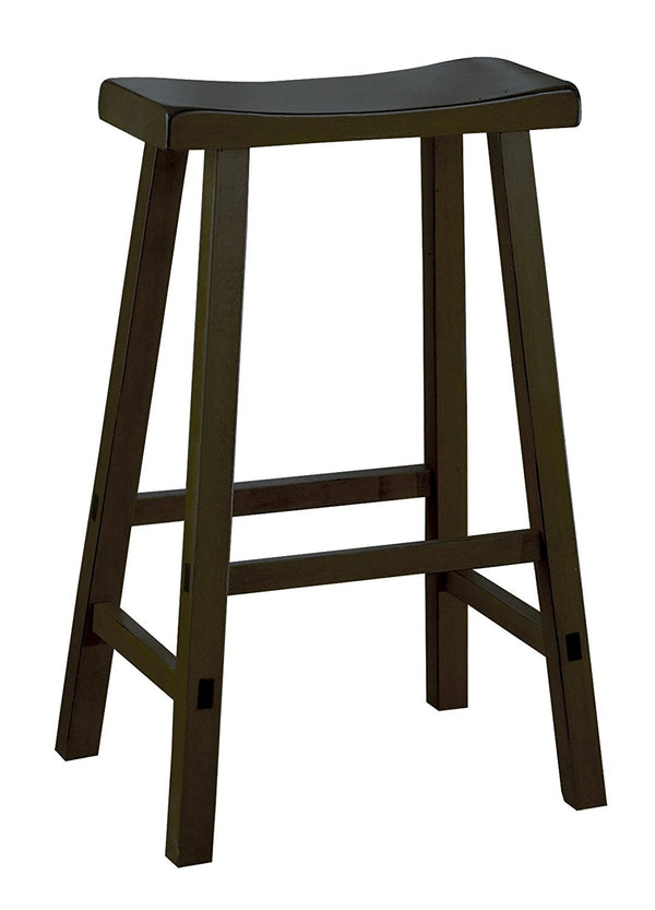 BM175977 Wooden 29" Counter Height Stool with Saddle Seat, Black, Set Of 2