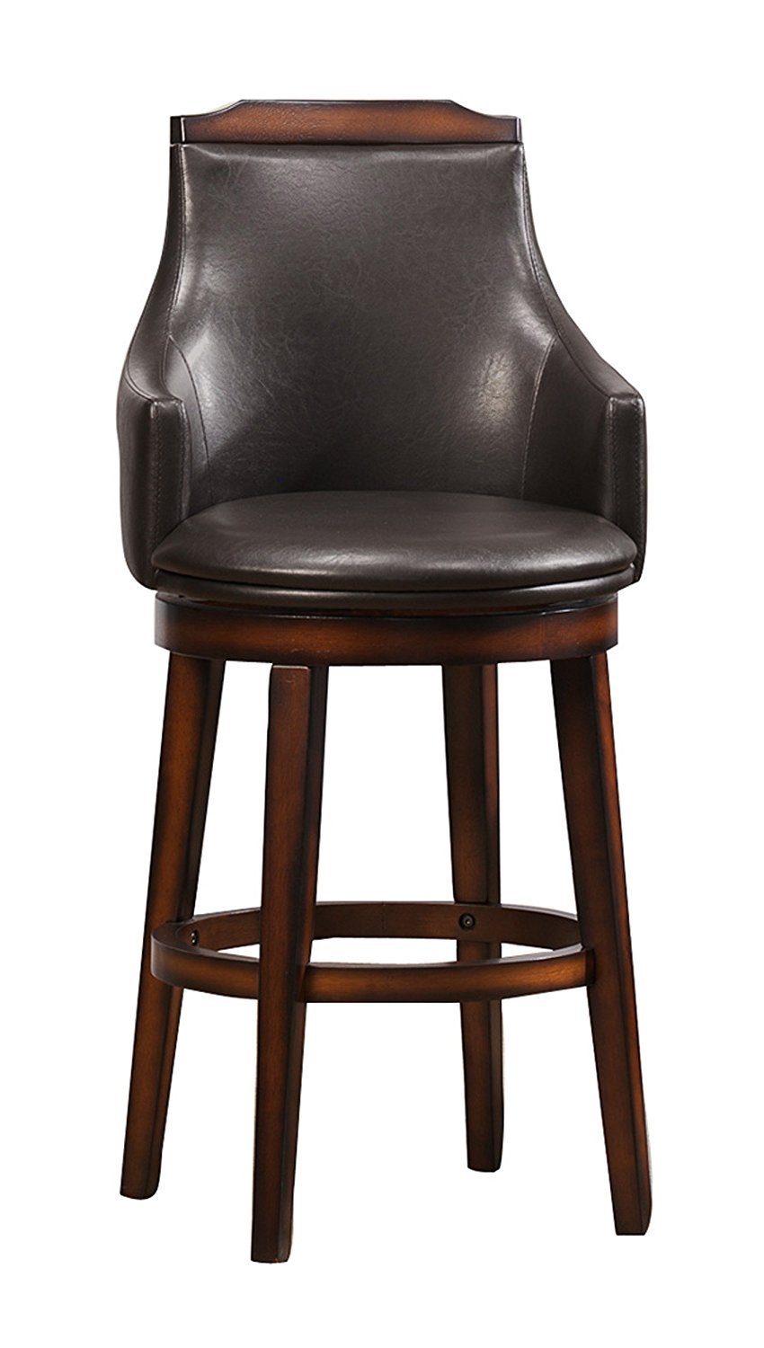 Wood & Leather Bar Height Chair With Swivel Mechanism, Oak Brown & Black, Set Of 2 - BM176301