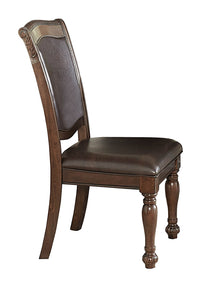 Wood & Leather Dining Side Chair, Cherry Brown & Dark Brown, Set Of 2 - BM176308