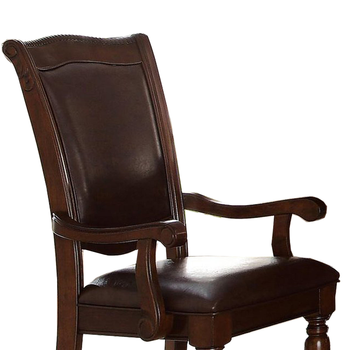 Traditional Style Wood & Leather Dining Side Arm Chair, Brown & Dark Brown, Set of 2 - BM176405