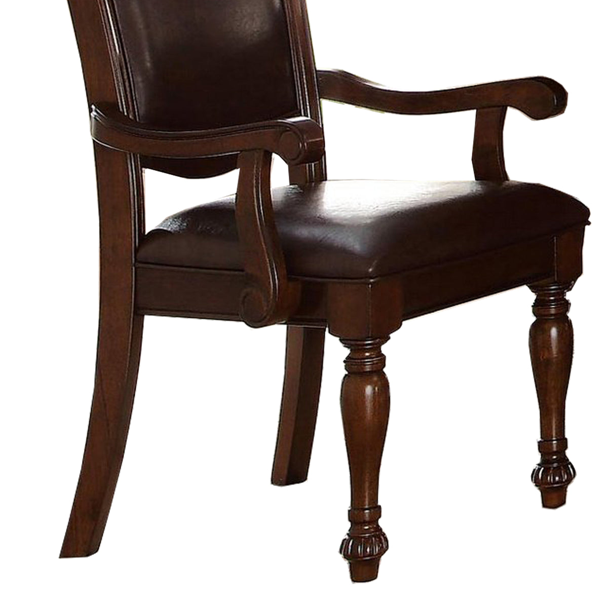 Traditional Style Wood & Leather Dining Side Arm Chair, Brown & Dark Brown, Set of 2 - BM176405