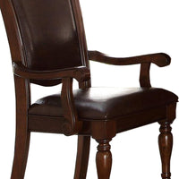 Traditional Style Wood & Leather Dining Side Arm Chair, Brown & Dark Brown, Set of 2 - BM176405