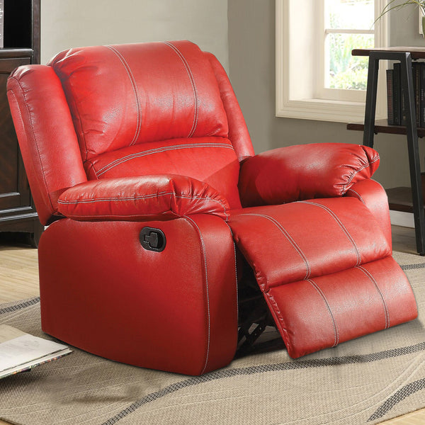 40 Inch Metal Rocker Recliner Chair, Contoured Seat, Red  - BM177635