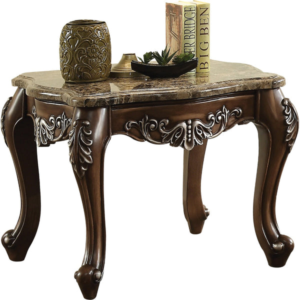 Wooden End Table with Marble Top in Antique Oak Brown  - BM177648