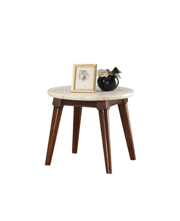 Wooden Base End Table with Marble Top, Walnut Brown  - BM177673
