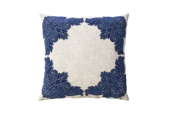 Contemporary Style Floral, Baroque Borders Set of 2 Throw Pillows, Indigo Blue