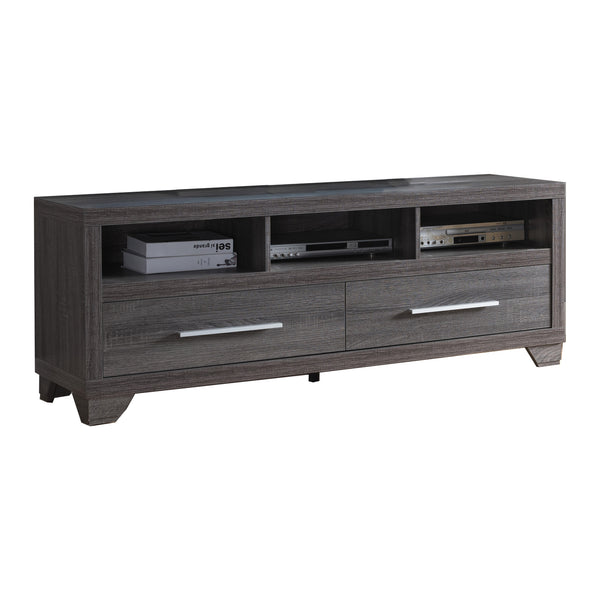 Wooden TV Stand with Two Drawers and Three Open Shelves, Gray - BM179603