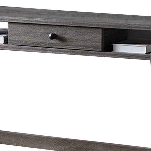 Wooden Desk With Drawer And Shelves, Distressed Gray - BM179620