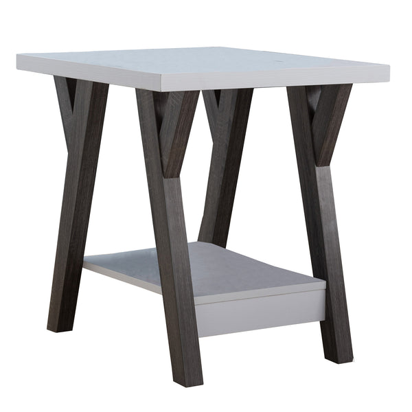 Two Tone Wooden End Table, White & Distressed Gray - BM179633