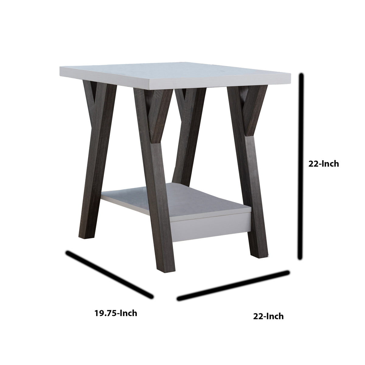 Two Tone Wooden End Table, White & Distressed Gray - BM179633