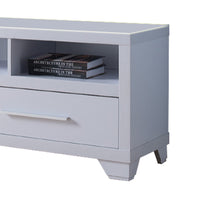 Wooden TV Stand With 2 Drawers & 3 Open Shelves, White