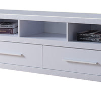 Wooden TV Stand With 2 Drawers & 3 Open Shelves, White