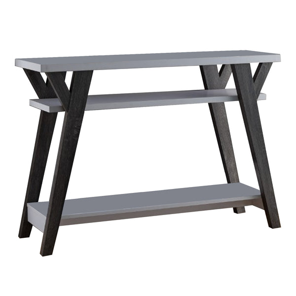 Wooden Console Table With 2 Lower Shelves, White And Distressed Gray - BM179732