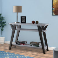 Wooden Console Table With 2 Lower Shelves, White And Distressed Gray - BM179732