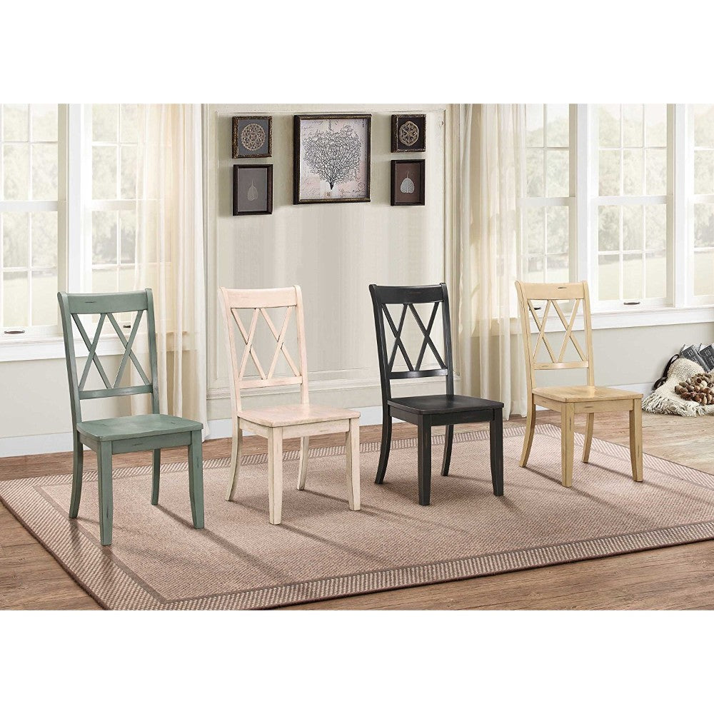 Pine Veneer Side Chair With Double X-Cross Back, Teal Blue, Set of 2 - BM179835