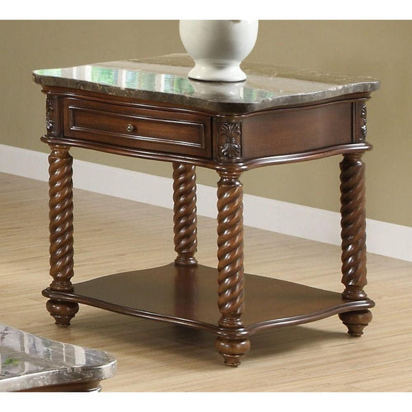 Mahogany End Table With Marble Tabletop, Brown