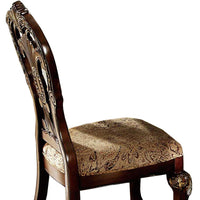 Wood Fabric Side Chair With Deep Engraved Design, Brown & Beige (Set of 2)