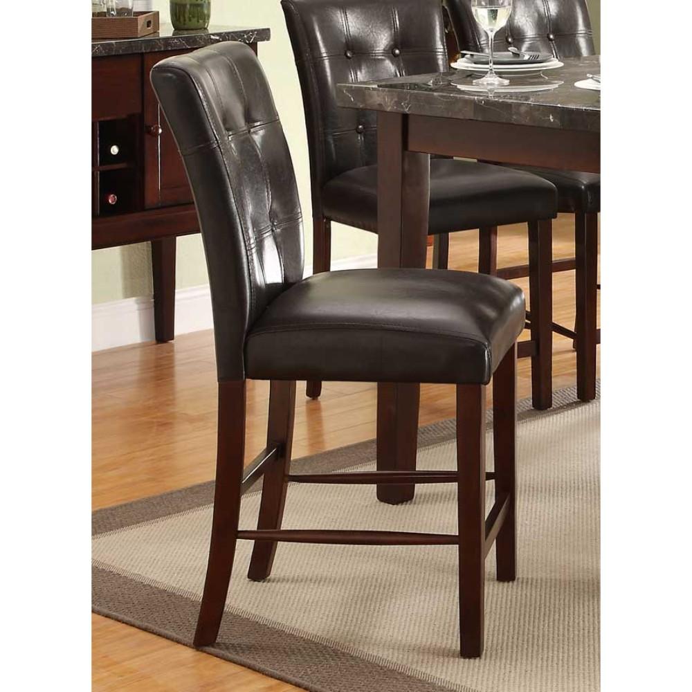 Leatherette Upholstered Wooden Counter Height Chair, Dark Cherry Brown, Set of 2