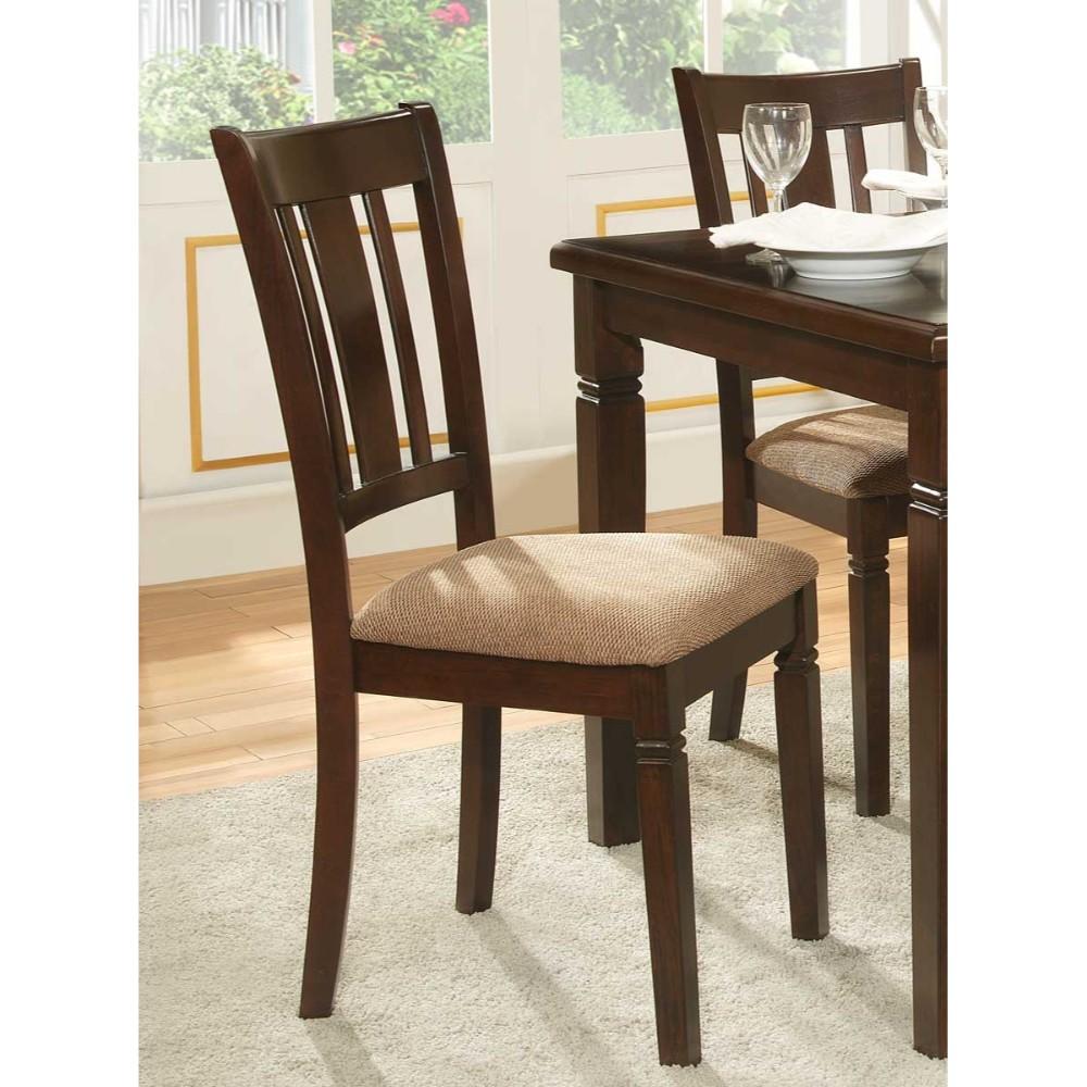 Fabric Upholstered Slated Back Side Chair, Espresso & Light Brown (Set of 2)