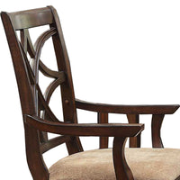 Solid Wooden Arm Chair With Beige Fabric Seat, Cherry Brown & Beige (Set Of 2)
