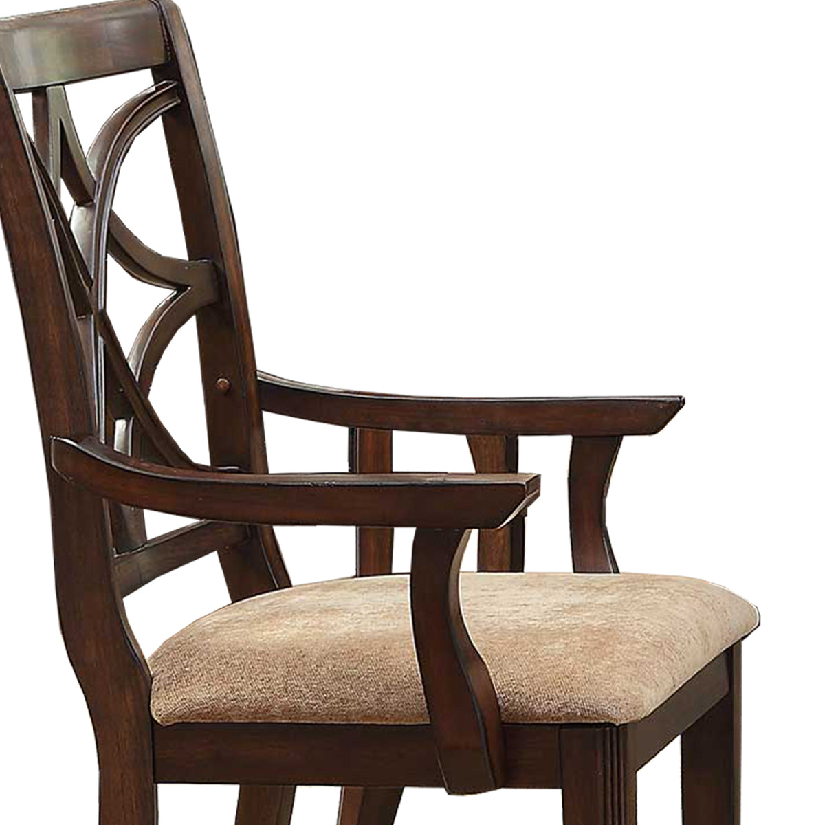 Solid Wooden Arm Chair With Beige Fabric Seat, Cherry Brown & Beige (Set Of 2)