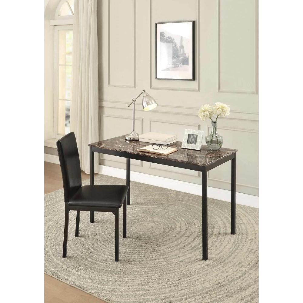 Faux Marble Writing Desk With Leatherette Upholstered Metal Chair, Black