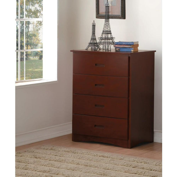 Wooden Chest With 4 Drawers, Dark Cherry Brown