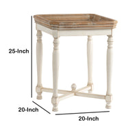 Square Shaped Wooden Side Table With Cross Base, Brown & Gray - BM180930