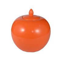 Round Ceramic Lidded Bellied Jar, Orange - BM180941