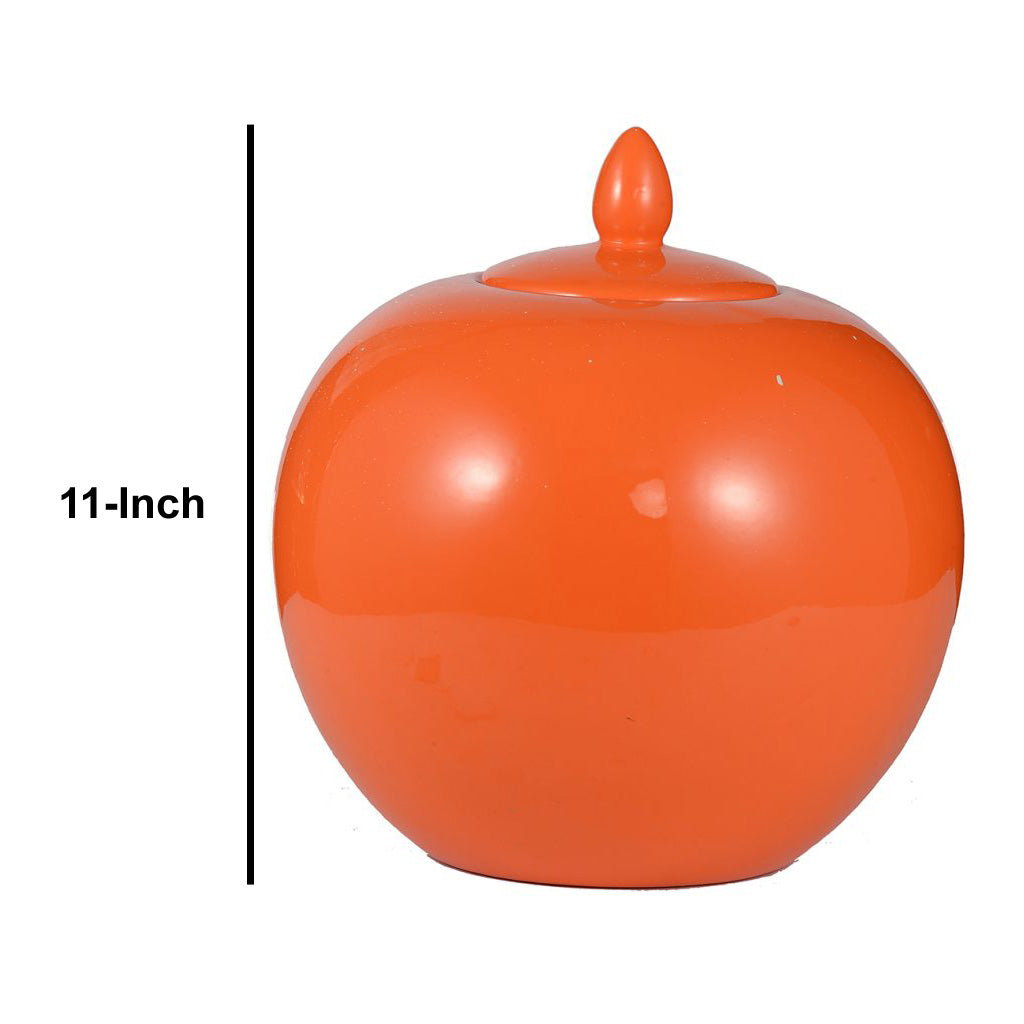 Round Ceramic Lidded Bellied Jar, Orange - BM180941