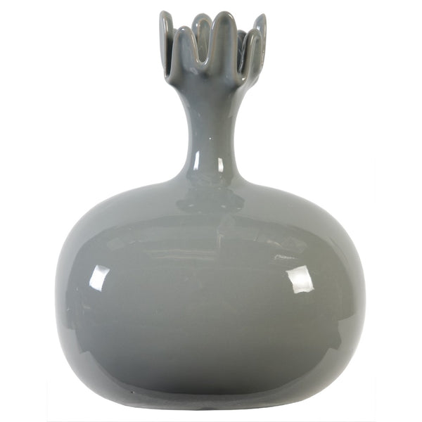10 Inch Ceramic Vase, Pomegranate Shape, Glossy Gray - BM180945