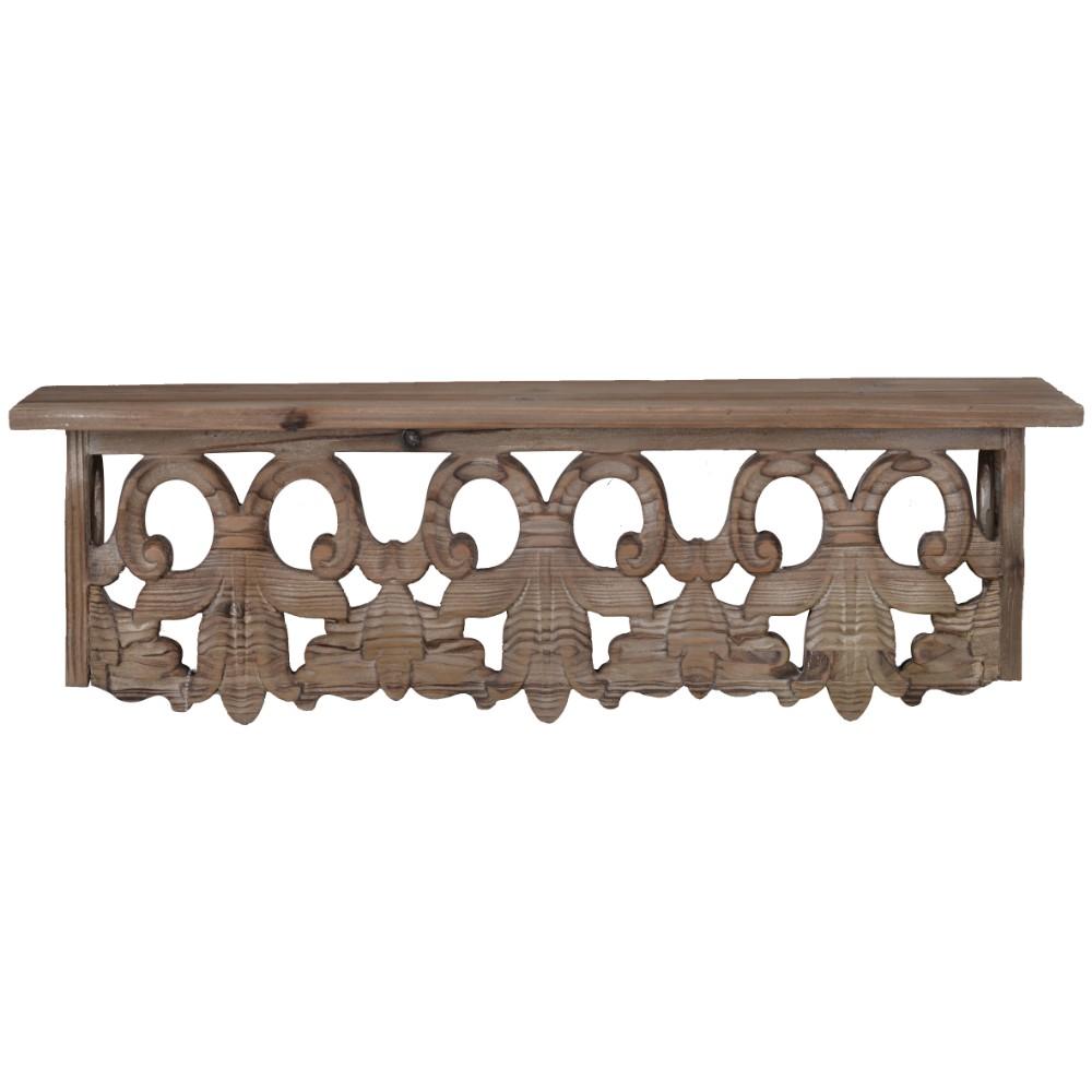 Finely Carved Wooden Wall Shelf, Small, Brown - BM180977
