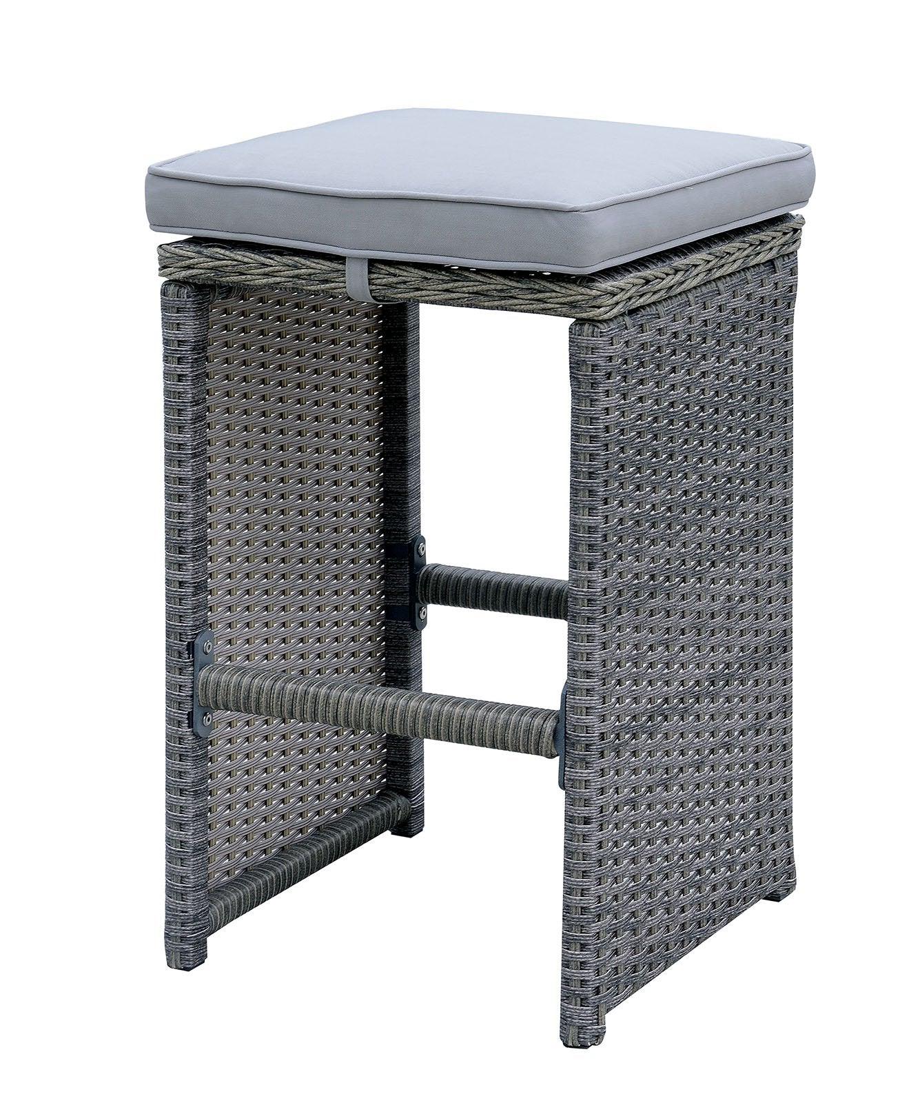 benzara 6 Piece Patio Bar Stool In Aluminum Wicker Frame And Padded Fabric Seat Gray