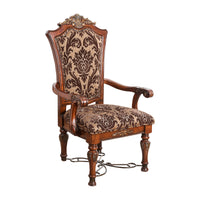 Floral Print Fabric Upholstered Arm Chair In Wood, Cherry Brown, Set Of 2