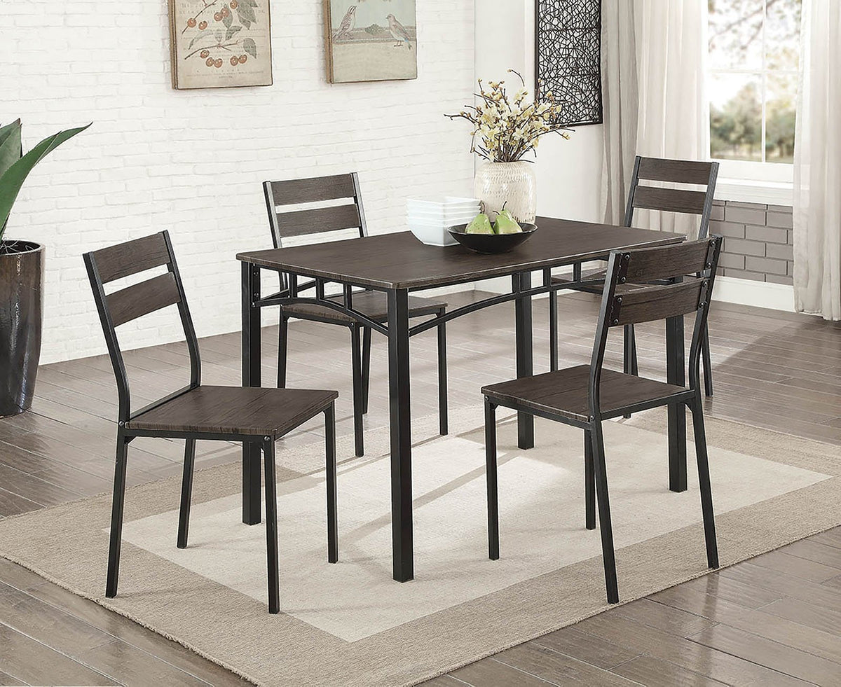 5 Piece Metal And Wood Dining Table Set In Antique Brown - BM181302