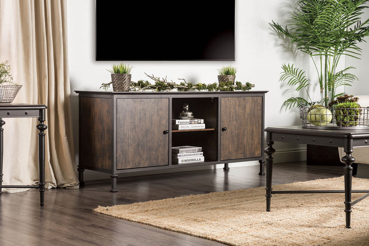 60" Wooden And Metal Frame TV Stand With 2 Open Shelves, Brown - BM181319