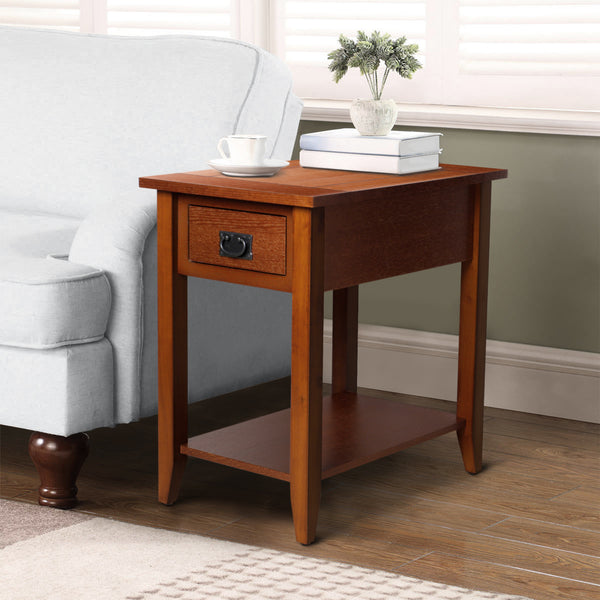 Transitional Wooden Chair Side End Table with Drawer and Open Shelf, Brown -BM181592