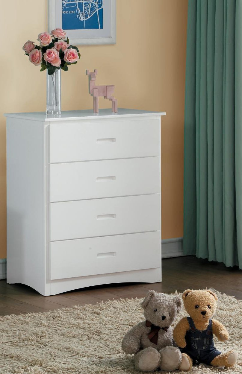 Wooden Four Drawer Chest With Cutout Handles, White