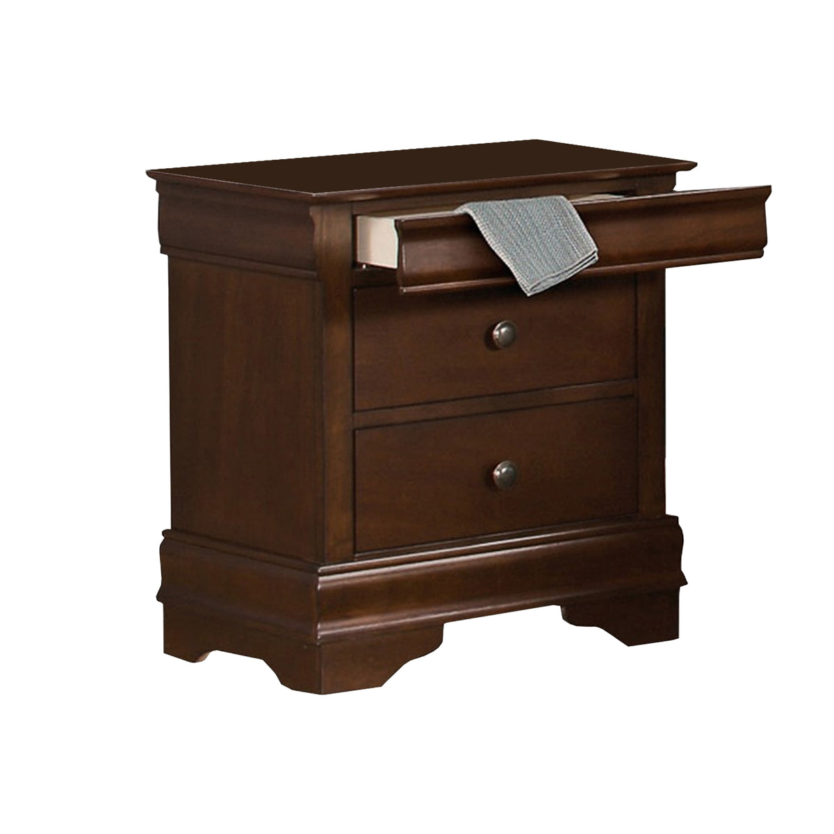 Wooden Night Stand With Hidden Drawer, Cherry Brown - BM181832