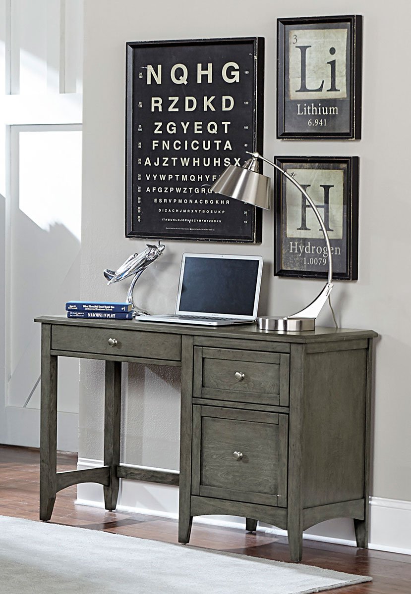 benzara Wooden Writing Desk With Keyboard Tray And 2 Drawers Gray - BM181924