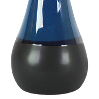 Bellied Stoneware Vase With Black Banded Rim, Large, Glossy Blue