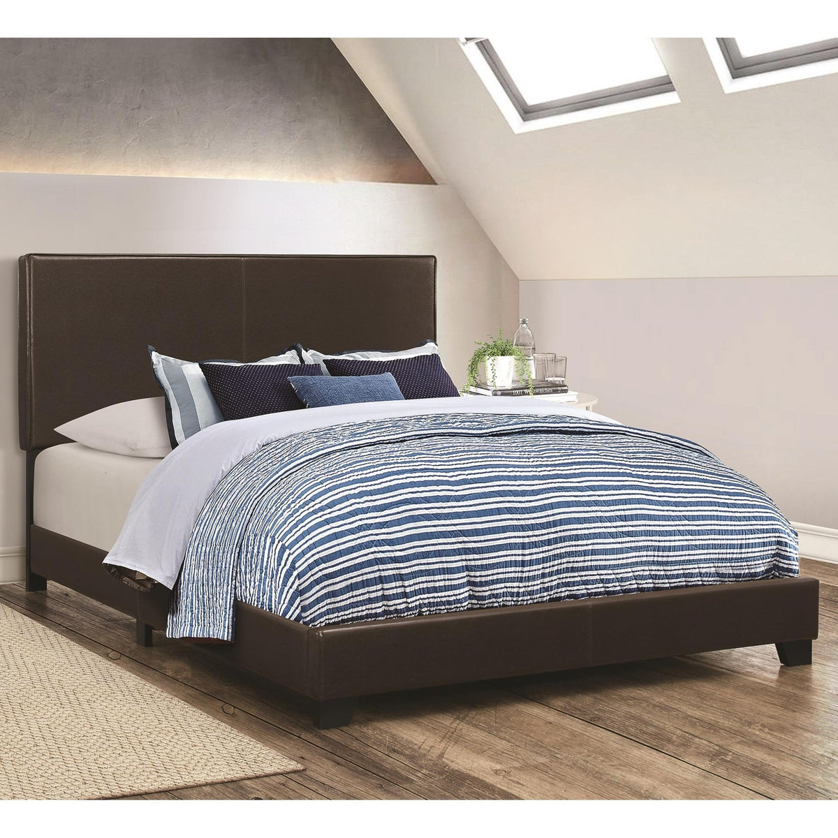 Leather Upholstered Twin Size Platform Bed, Brown - BM182795